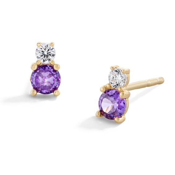 14K Gold Plated Purple and White CZ Stacked Studs