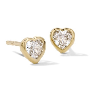 14K Gold Plated CZ Heart Bezel Studs