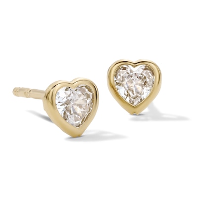 14K Gold Plated CZ Heart Bezel Studs
