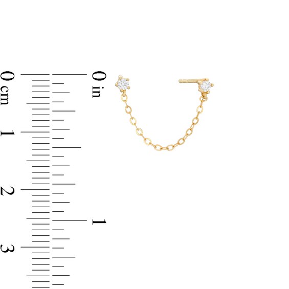 14K Gold Plated CZ Stud Chain Single Earring