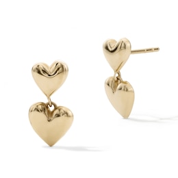 14K Gold Plated Polished Double Heart Dangle Studs