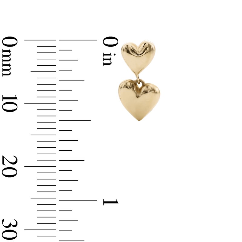 14K Gold Plated Polished Double Heart Dangle Studs