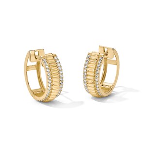 14K Gold Plated CZ Ribbed Center Huggie Hoops
