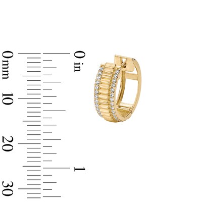 14K Gold Plated CZ Ribbed Center Huggie Hoops