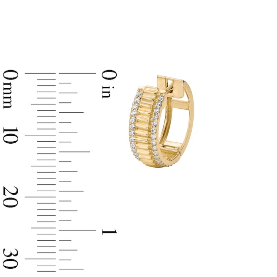 14K Gold Plated CZ Ribbed Center Huggie Hoops