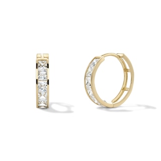 14K Gold Plated CZ Square Channel Huggie Hoops