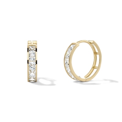14K Gold Plated CZ Square Channel Huggie Hoops