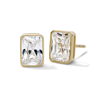 14K Gold Plated CZ Emerald- Cut Bezel Studs