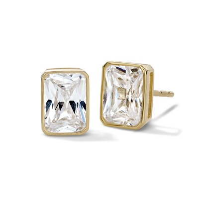 14K Gold Plated CZ Emerald- Cut Bezel Studs