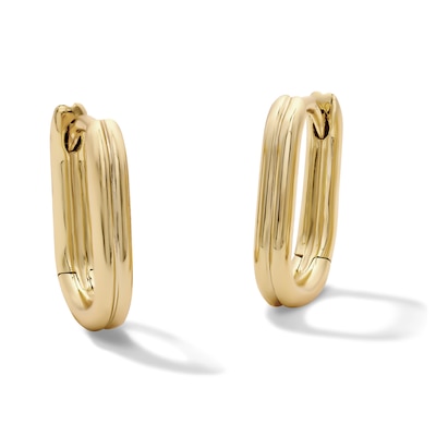 14K Gold Plated Grooved Oval Huggie Hoops