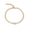 Thumbnail Image 1 of 14K Gold Plated CZ Emerald-Cut Bezel Curb Chain Bracelet - 7 in.