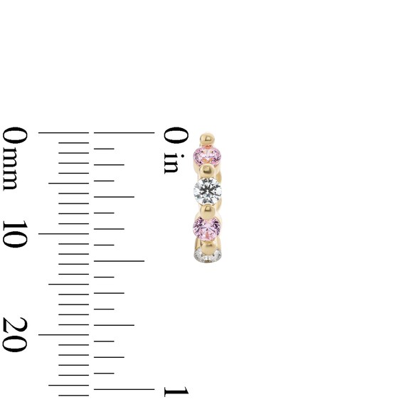 14K Gold Plated Pink and White CZ Huggie Hoops
