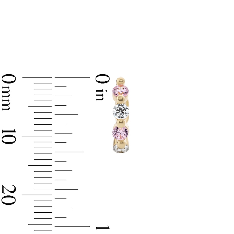 Main Image 2 of 14K Gold Plated Pink and White CZ Huggie Hoops