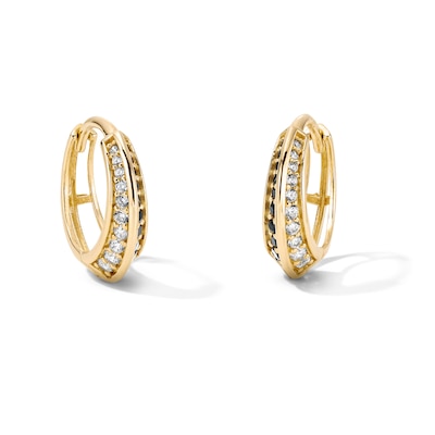 14K Gold Plated Pavé CZ Knife Edge Huggie Hoops