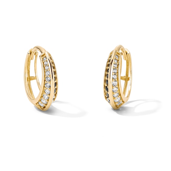 14K Gold Plated Pavé CZ Knife Edge Huggie Hoops