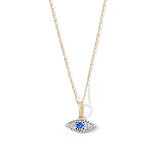 10K Solid Gold 1/8 CT. T.W. Lab-Grown Diamond Evil Eye Pendant - 18"