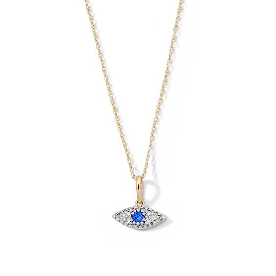 10K Solid Gold 1/8 CT. T.W. Lab-Grown Diamond Evil Eye Pendant - 18"
