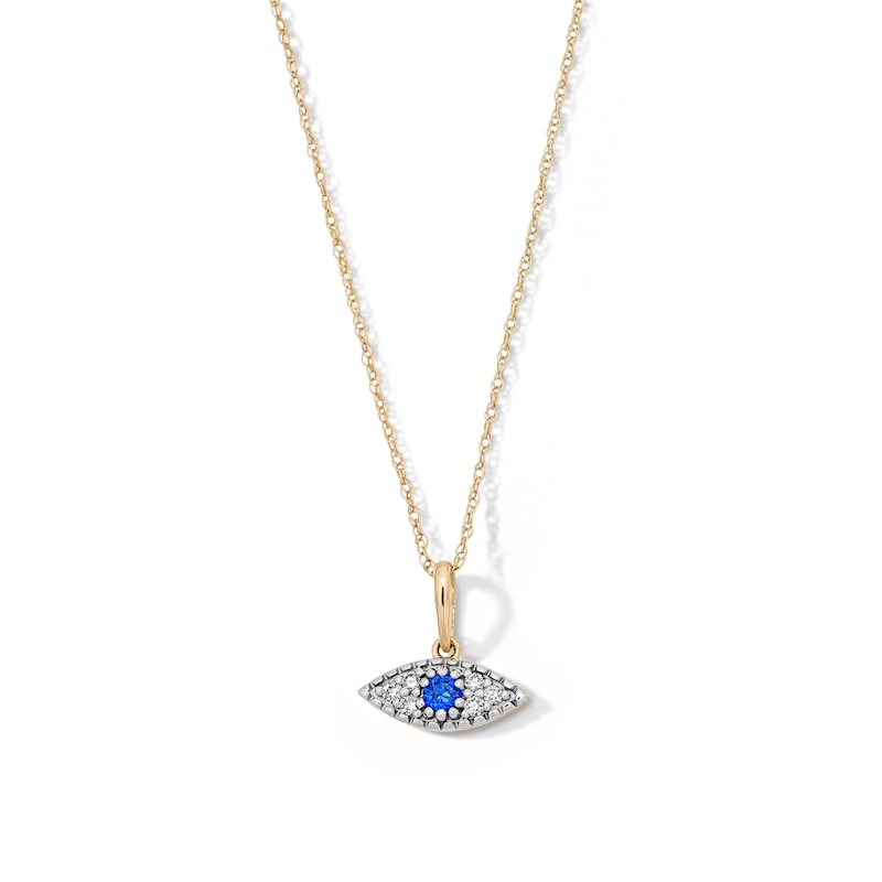 10K Solid Gold 1/8 CT. T.W. Lab-Grown Diamond Evil Eye Pendant - 18"