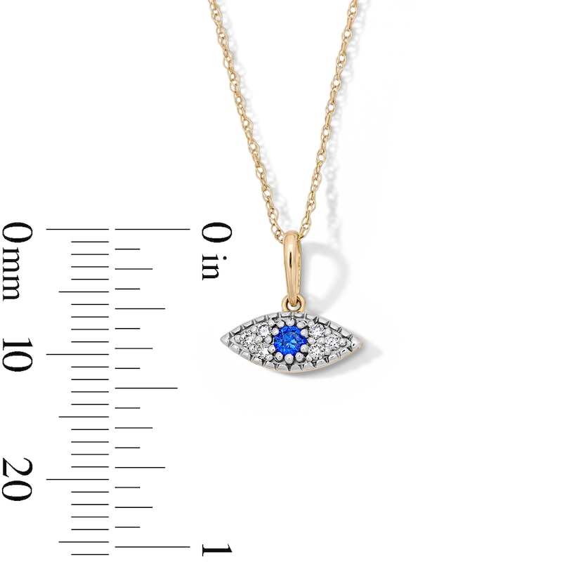10K Solid Gold 1/8 CT. T.W. Lab-Grown Diamond Evil Eye Pendant - 18"