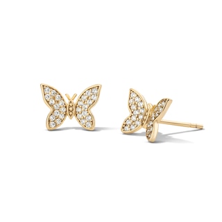 14K Gold Plated CZ Pavé 3D Butterfly Studs