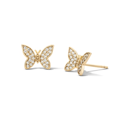 14K Gold Plated CZ Pavé 3D Butterfly Studs