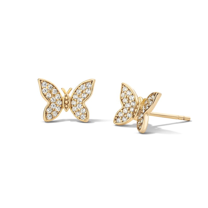 14K Gold Plated CZ Pavé 3D Butterfly Studs