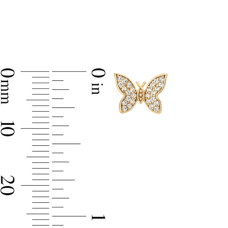 14K Gold Plated CZ Pavé 3D Butterfly Studs