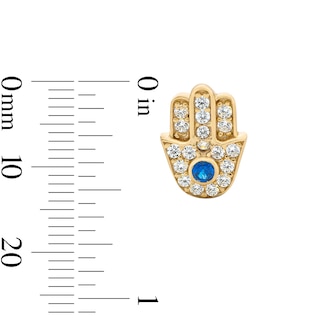 14K Gold Plated Blue and White CZ Hamsa Studs