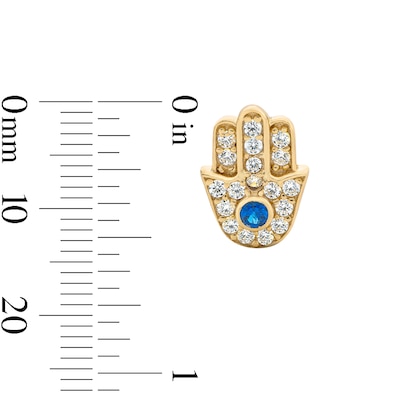 14K Gold Plated Blue and White CZ Hamsa Studs