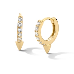 14K Gold Plated CZ Spike Huggie Hoops