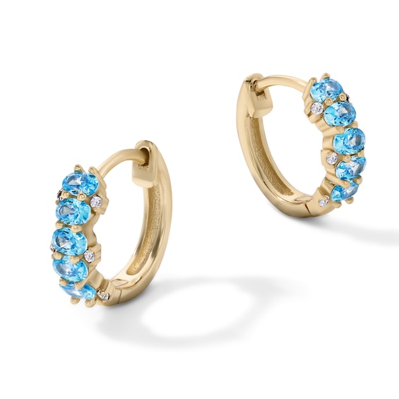 14K Gold Plated Blue and White CZ Oval Hoop Huggies