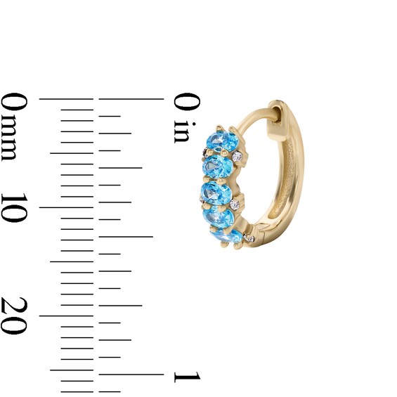 14K Gold Plated Blue and White CZ Oval Hoop Huggies