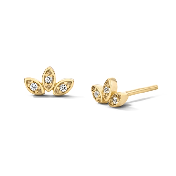 14K Gold Plated CZ Three-Stone Crown Studs