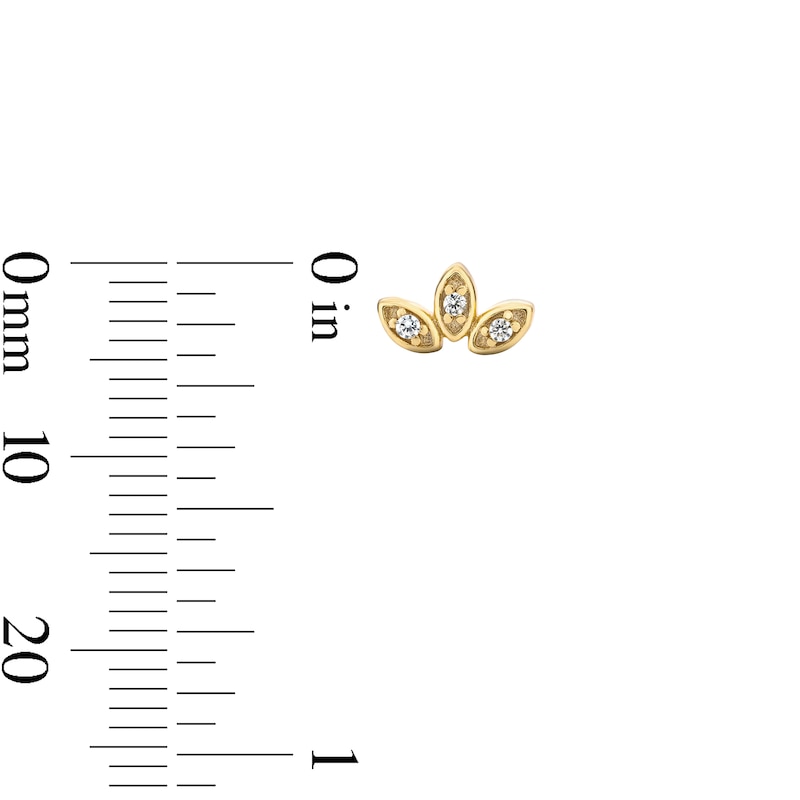 Main Image 2 of 14K Gold Plated CZ Three-Stone Crown Studs