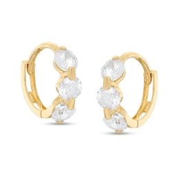 14K Gold Plated CZ Three-Stone Huggie Hoops