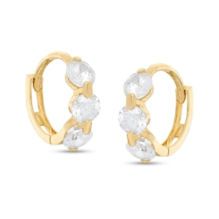 14K Gold Plated CZ Three-Stone Huggie Hoops