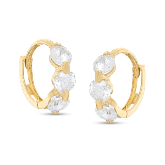 14K Gold Plated CZ Three-Stone Huggie Hoops