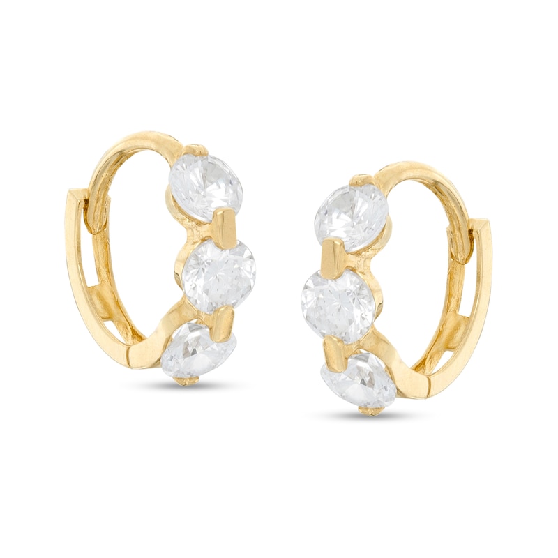 Main Image 1 of 14K Gold Plated CZ Three-Stone Huggie Hoops