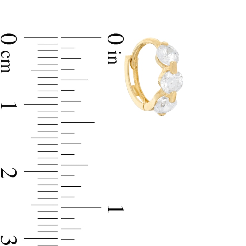 Main Image 2 of 14K Gold Plated CZ Three-Stone Huggie Hoops