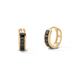 14K Gold Plated 11mm Black CZ Channel Huggie Hoops