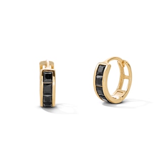 14K Gold Plated 11mm Black CZ Channel Huggie Hoops