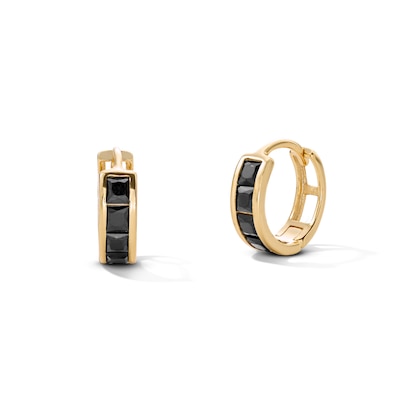 14K Gold Plated 11mm Black CZ Channel Huggie Hoops