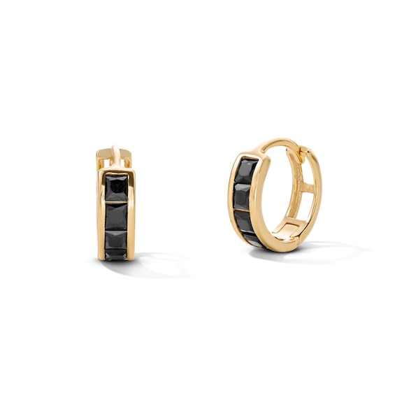 14K Gold Plated 11mm Black CZ Channel Huggie Hoops