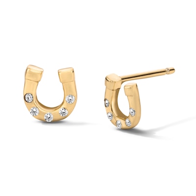 14K Gold Plated CZ Horseshoe Studs