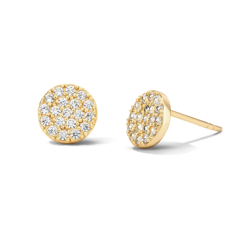 Main Image 1 of 14K Gold Plated CZ Pavé Flat Circle Studs