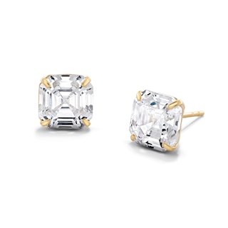 14K Gold Plated CZ 8mm Asscher-Cut Studs