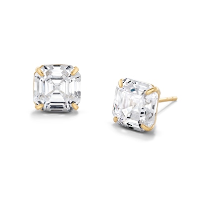 14K Gold Plated CZ 8mm Asscher-Cut Studs