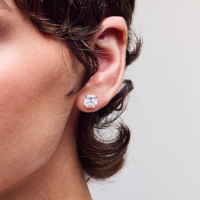 14K Gold Plated CZ 8mm Asscher-Cut Studs