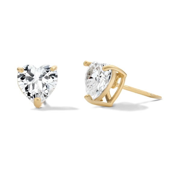 14K Gold Plated 7mm CZ Heart Solitaire Studs