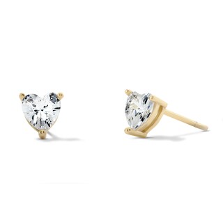 14K Gold Plated 5mm CZ Heart Solitaire Studs